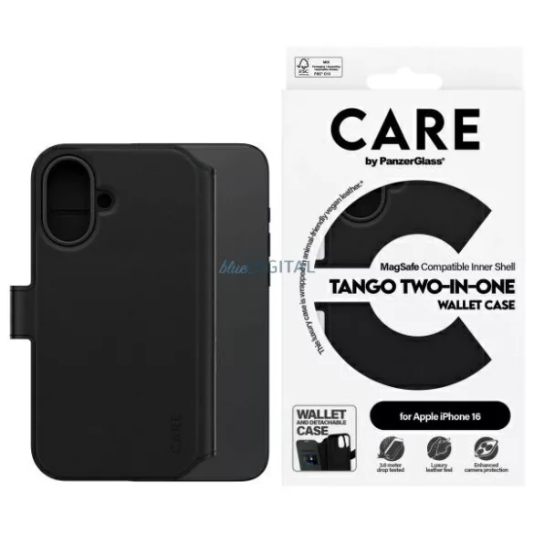 PanzerGlass Feature Tango MagSafe-kompatibilis könyvtok iPhone 16 - fekete
