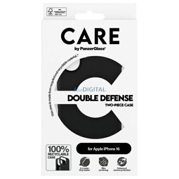 PanzerGlass Feature Double Defense tok iPhone 16 - fekete