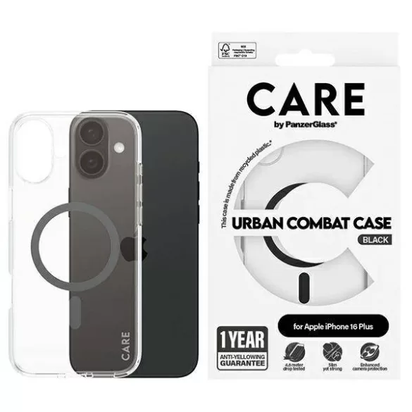 PanzerGlass Flagship MagSafe-kompatibilis tok iPhone 16 Plus - fekete-átlátszó