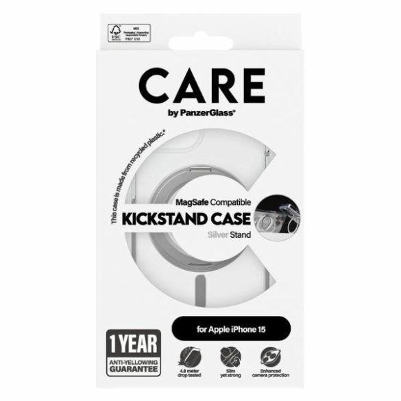 CARE by PanzerGlass kitámasztható MagSafe tok iPhone 15 - ezüst