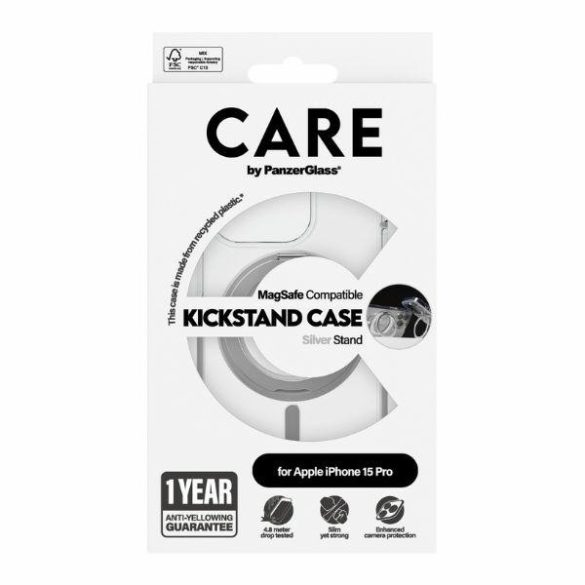 CARE by PanzerGlass kitámasztható MagSafe tok iPhone 15 Pro - ezüst