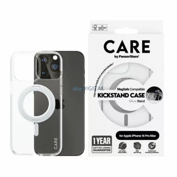 CARE by PanzerGlass kitámasztható MagSafe tok iPhone 15 Pro Max - ezüst