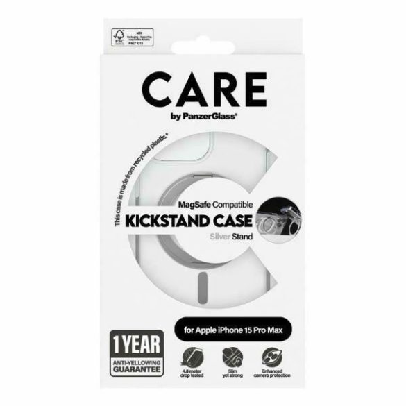 CARE by PanzerGlass kitámasztható MagSafe tok iPhone 15 Pro Max - ezüst