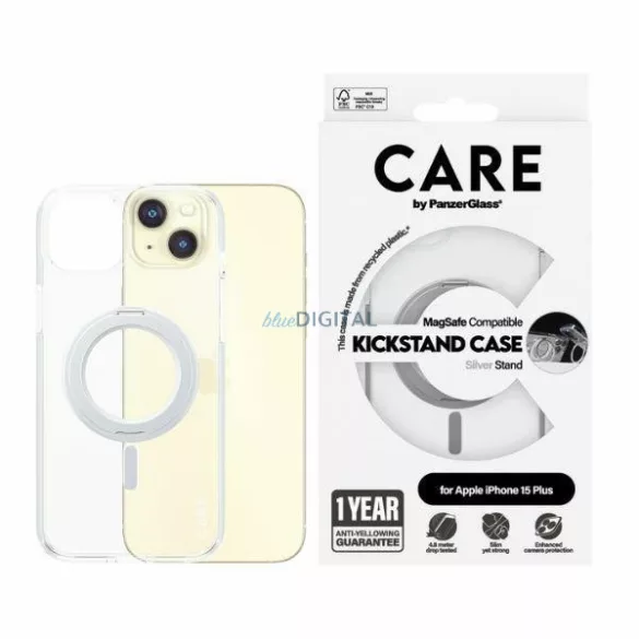 CARE by PanzerGlass kitámasztható MagSafe tok iPhone 15 Plus - ezüst