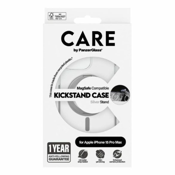 CARE by PanzerGlass kitámasztható MagSafe tok iPhone 15 Plus - ezüst