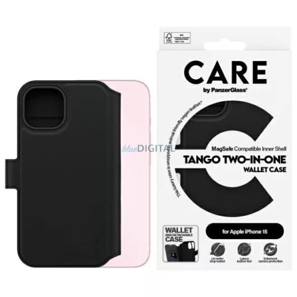 CARE by PanzerGlass Feature Tango 2in1 Wallet MagSafe-kompatibilis könyvtok iPhone 15 - fekete
