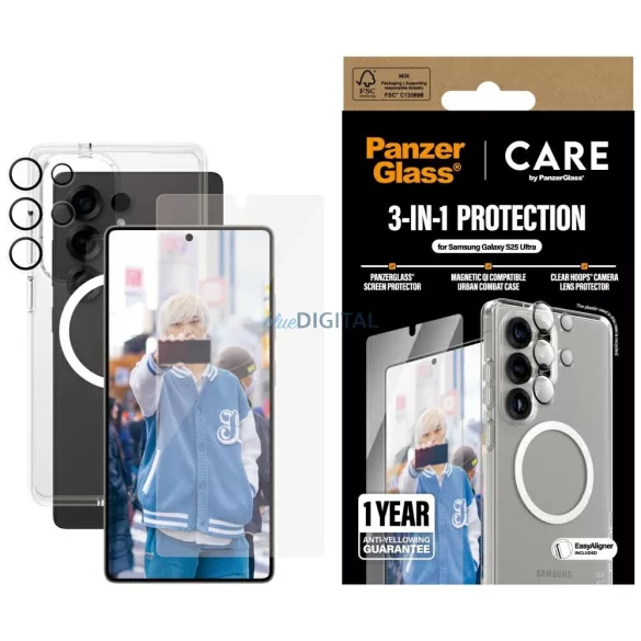 CARE by PanzerGlass Flagship 3 az 1-ben tok + üveg + lencsevédő készlet Samsung Galaxy S25 Ultra készülékhez