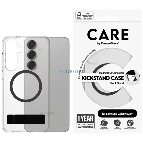 PanzerGlass Feature Black Kickstand & QI MagSafe-kompatibilis tok Samsung Galaxy S25 Plus - átlátszó