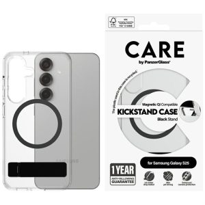 PanzerGlass Feature Black Kickstand & QI MagSafe-kompatibilis tok Samsung Galaxy S25 - átlátszó