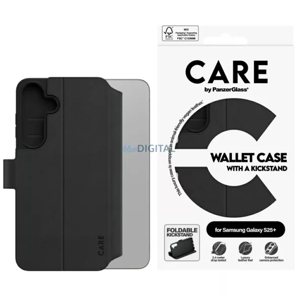 CARE by PanzerGlass Feature Wallet  kitámasztós tok Samsung Galaxy S25+ készülékhez, fekete