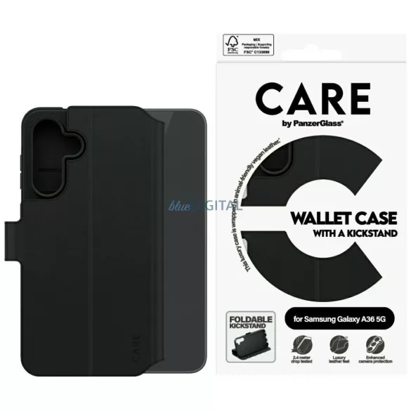 CARE by PanzerGlass Feature Wallet pénztárca tok kitámasztóval Samsung Galaxy A36 5G - fekete