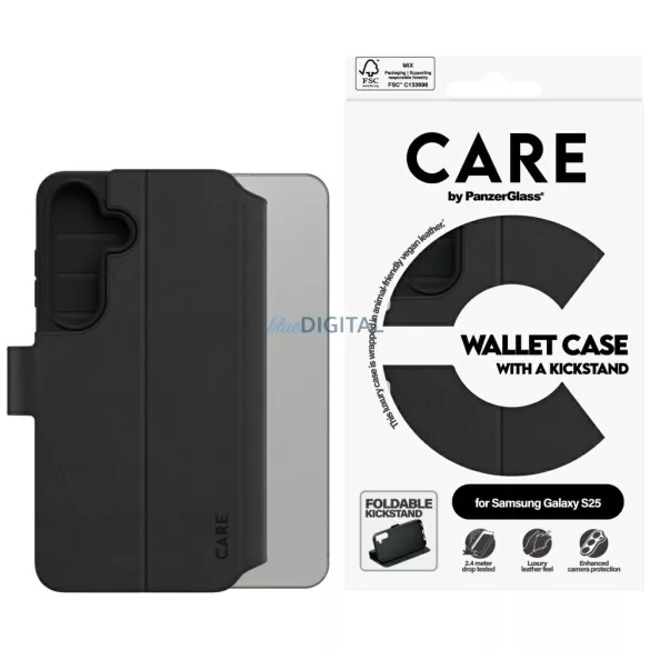 CARE by PanzerGlass Feature Wallet  kitámasztós tok Samsung Galaxy S25, fekete
