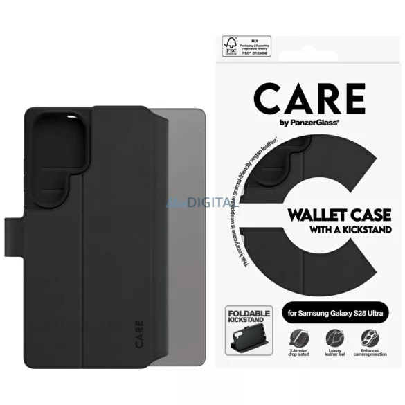 CARE by PanzerGlass Feature Wallet  kitámasztós tok Samsung Galaxy S25 Ultra, fekete