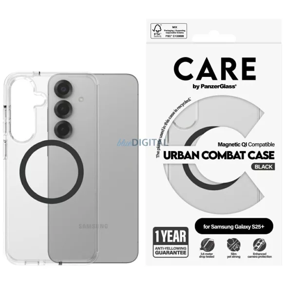 PanzerGlass Flagship Urban Combat Black QI MagSafe-kompatibilis tok Samsung Galaxy S25 Plus - átlátszó