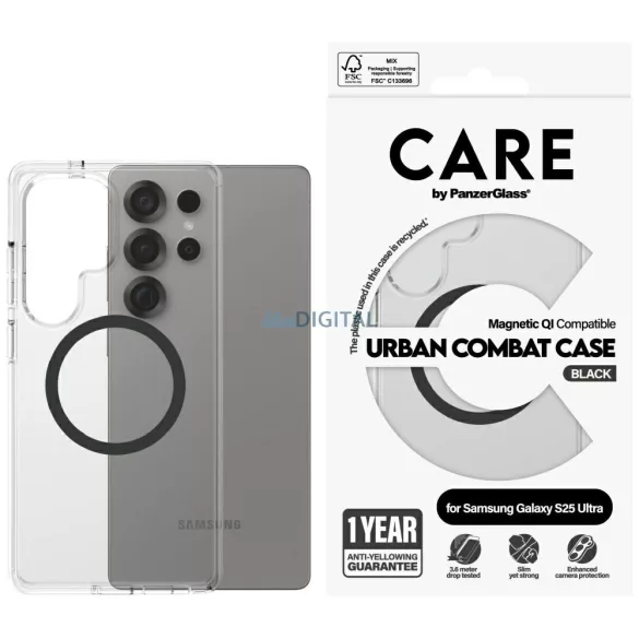 PanzerGlass Flagship Urban Combat Black QI MagSafe-kompatibilis tok Samsung Galaxy S25 Ultra - átlátszó