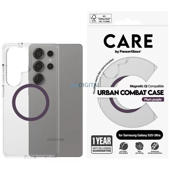 PanzerGlass Flagship Urban Combat Purple QI MagSafe-kompatibilis tok Samsung Galaxy S25 Ultra - átlátszó