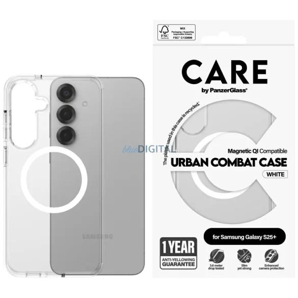 PanzerGlass Flagship Urban Combat White QI MagSafe-kompatibilis tok Samsung Galaxy S25 Plus - átlátszó