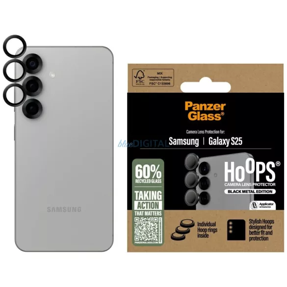 PanzerGlass Hoops Lens Protector edzett üveg kamera lencse védő fólia fekete szegéllyel Samsung Galaxy S25