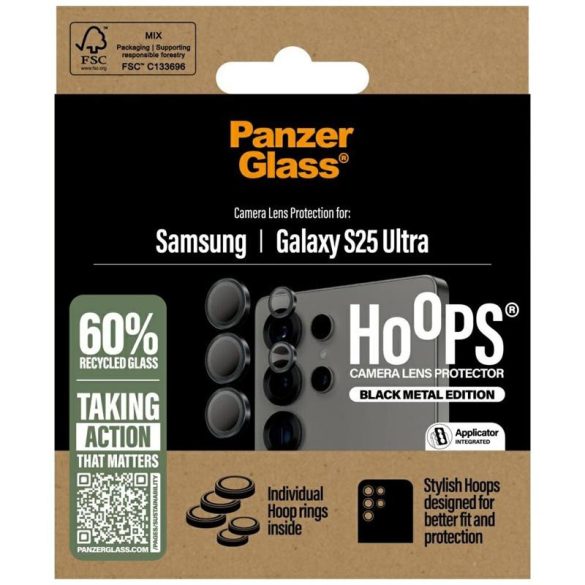 PanzerGlass Hoops Lens Protector edzett üveg kamera lencse védő fólia fekete szegéllyel Samsung Galaxy S25 Ultra