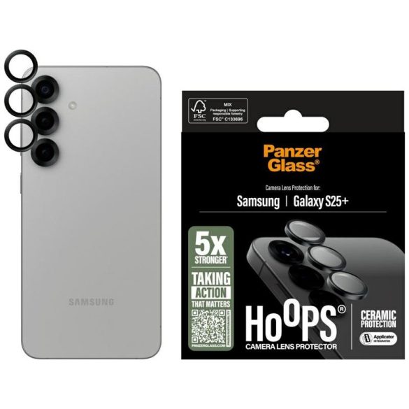 PanzerGlass Hoops Lens Protector kerámia üveg kamera lencse védő fólia fekete szegéllyel Samsung Galaxy S25 Plus
