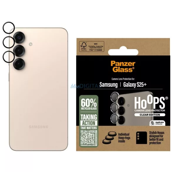 PanzerGlass Hoops Lens Protector edzett üveg kamera lencse védő fólia átlátszó-fekete szegéllyel Samsung Galaxy S25 Plus