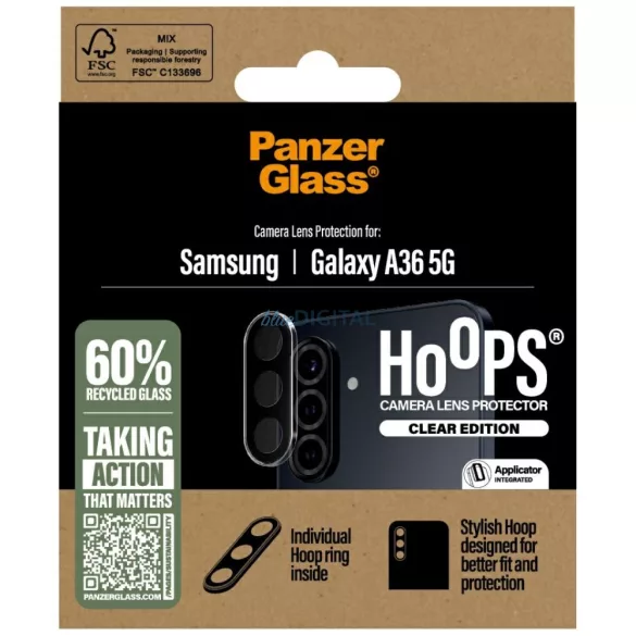 Tempered glass for lens PanzerGlass Hoops Lens Protector for Samsung Galaxy A36 5G transparent
