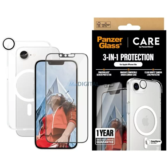 CARE by PanzerGlass Flagship 3 az 1-ben védőcsomag (tok + üveg + lencse) iPhone 16e