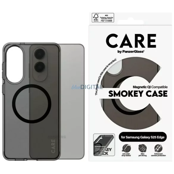 CARE by PanzerGlass Flagship Urban Combat fekete QI tok Samsung Galaxy S25 Edge, füstös színben