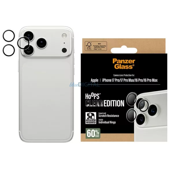 PanzerGlass Hoops edzett üveg lencse képernyővédő iPhone 17 Pro / 17 Pro Max / 16 Pro / 16 Pro / 16