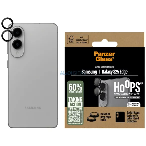 Edzett üveg kameralencse védelmére – PanzerGlass Hoops lencsevédő Samsung Galaxy S25 Edge készülékhez, fekete