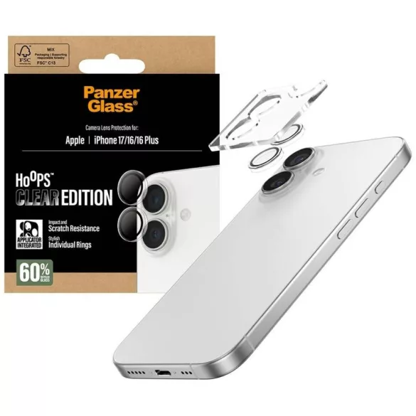 PanzerGlass Hoops edzett üveg lencse képernyővédő iPhone 17 / 16 / 16 Plus készülékhez