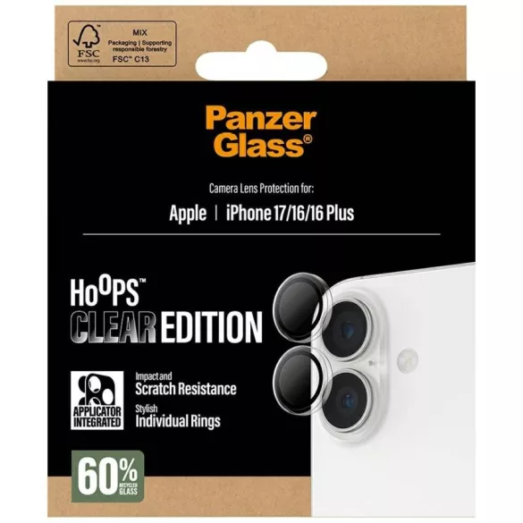PanzerGlass Hoops edzett üveg lencse képernyővédő iPhone 17 / 16 / 16 Plus készülékhez