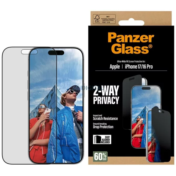 PanzerGlass Ultra-Wide Fit EasyAligner adatvédelmi üveg iPhone 17 / 16 Pro készülékhez