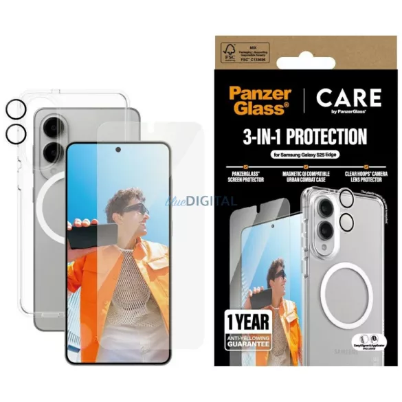CARE védőcsomag a PanzerGlass-tól 
Flagship 3 az 1-ben tok + üveg + lencse Samsung Galaxy S25 Edge