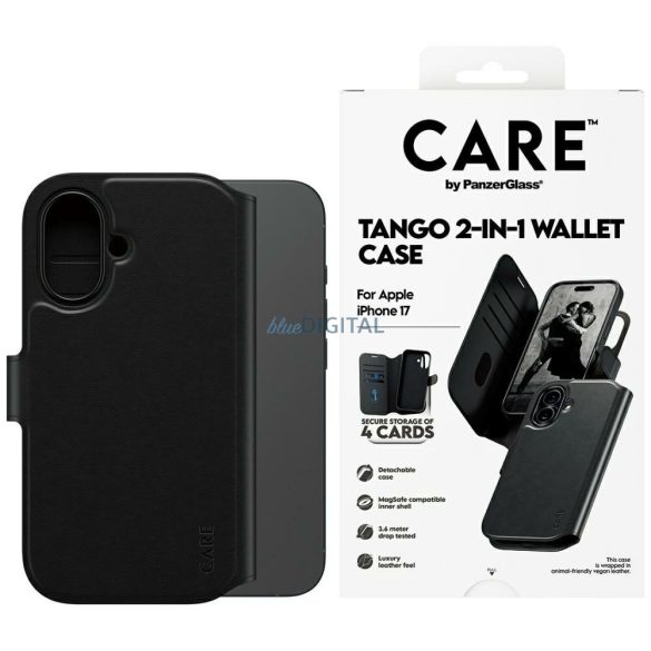Case CARE by PanzerGlass Feature Tango 2w1 pénztárca tok MagSafe iPhone 17-hoz fekete