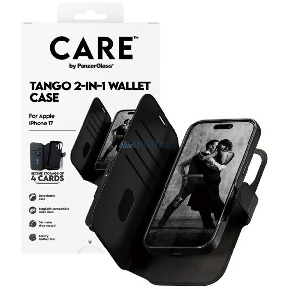 Case CARE by PanzerGlass Feature Tango 2w1 pénztárca tok MagSafe iPhone 17-hoz fekete
