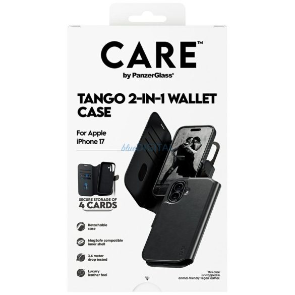 Case CARE by PanzerGlass Feature Tango 2w1 pénztárca tok MagSafe iPhone 17-hoz fekete