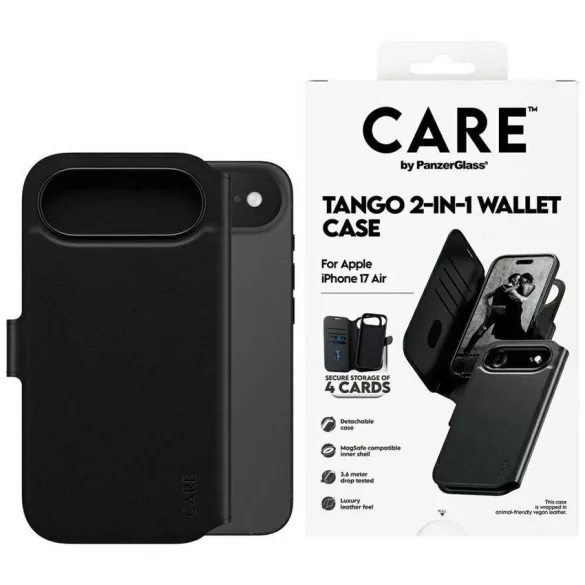 Case CARE by PanzerGlass Feature Tango 2w1 pénztárca tok MagSafe iPhone Airhez fekete