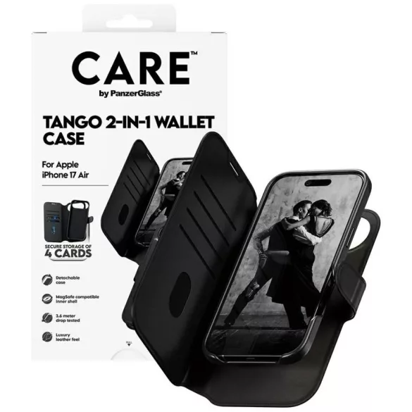 Case CARE by PanzerGlass Feature Tango 2w1 pénztárca tok MagSafe iPhone Airhez fekete