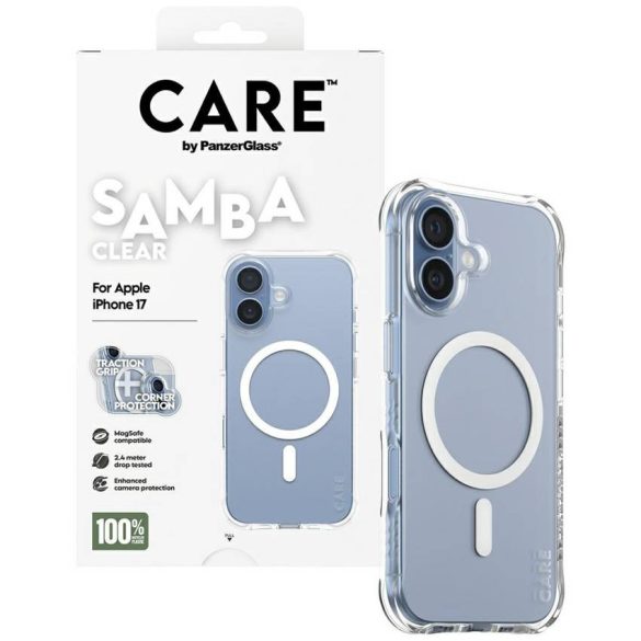 CARE by PanzerGlass tok Divatos Samba w. Fehér MagSafe iPhone 17 átlátszó