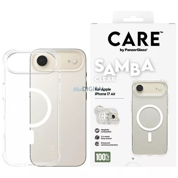 Case CARE by PanzerGlass Divatos Samba w. White MagSafe iPhone Air átlátszó tok iPhone Airhez