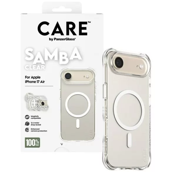 Case CARE by PanzerGlass Divatos Samba w. White MagSafe iPhone Air átlátszó tok iPhone Airhez