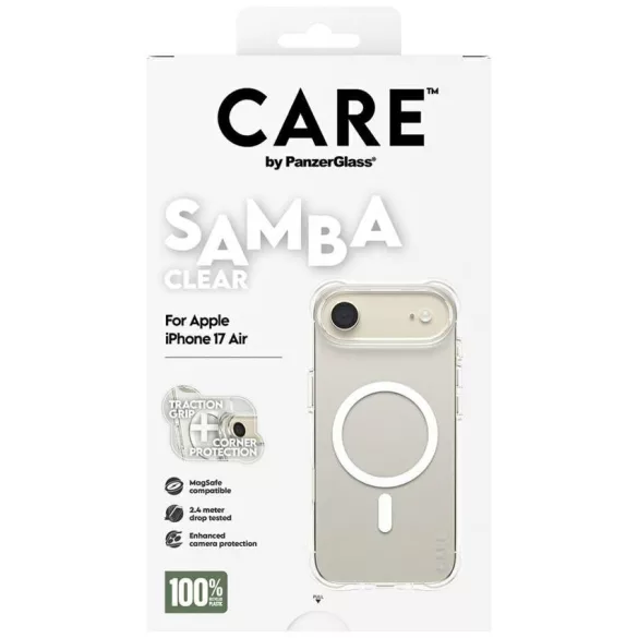 Case CARE by PanzerGlass Divatos Samba w. White MagSafe iPhone Air átlátszó tok iPhone Airhez
