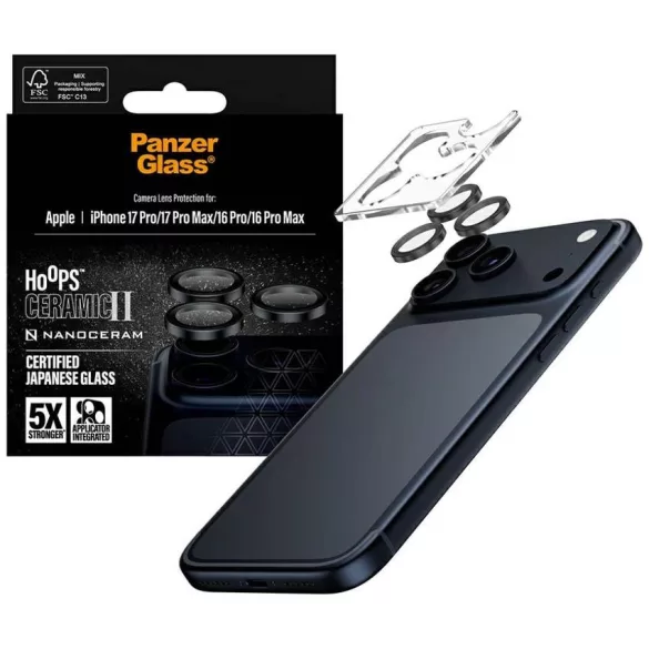 PanzerGlass Hoops Ceramic II kamera objektív üveg iPhone 17 Pro / 17 Pro Max / 16 Pro / 16 Pro Max készülékhez