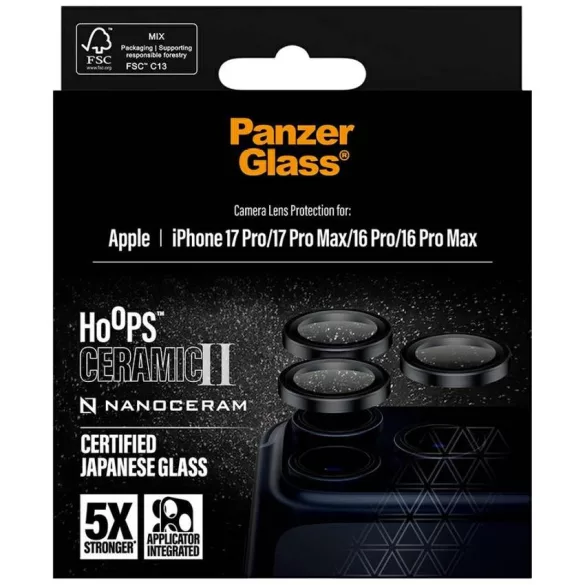 PanzerGlass Hoops Ceramic II kamera objektív üveg iPhone 17 Pro / 17 Pro Max / 16 Pro / 16 Pro Max készülékhez
