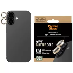   Edzett üveg lencsevédő PanzerGlass Hoops Glitter az iPhone 17 / 16 / 16 Plus-hoz arany színű