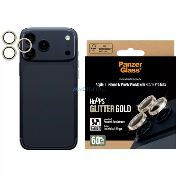 Edzett üveg lencsevédő PanzerGlass Hoops Glitter az iPhone 17 Pro / 17 Pro Max / 16 Pro készülékhez