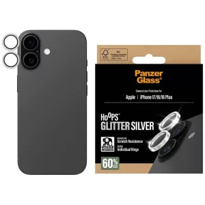 Edzett üveg lencsevédő PanzerGlass Hoops Glitter az iPhone 17 / 16 / 16 Plus ezüsthöz