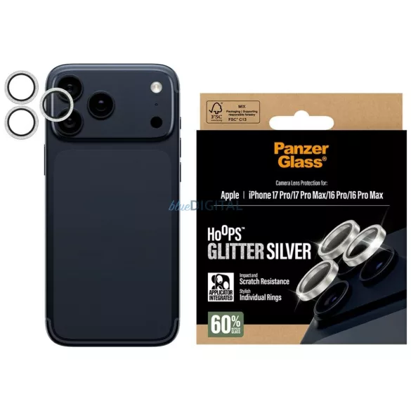 Edzett üveg lencsevédő PanzerGlass Hoops Glitter az iPhone 17 Pro / 17 Pro Max / 16 Pro készülékhez