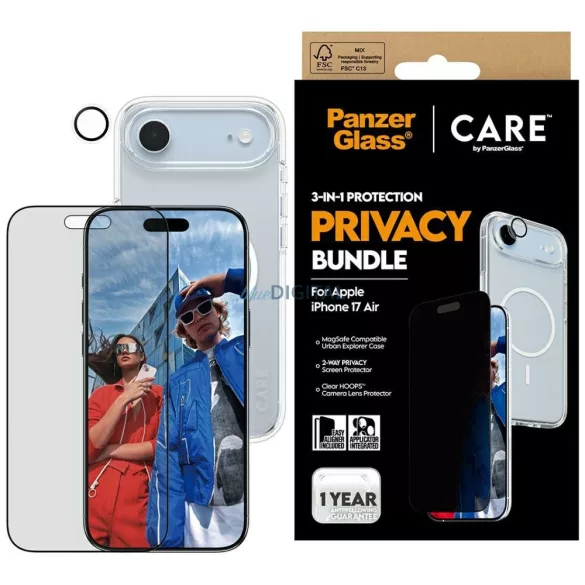 CARE by PanzerGlass Flagship Privacy 3 az 1-ben védőcsomag: tok + magánszférát biztosító üveg + lencse iPhone